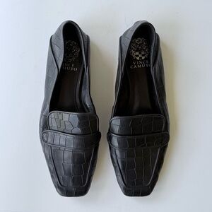Vince Camuto Black Croc-Embossed Loafers